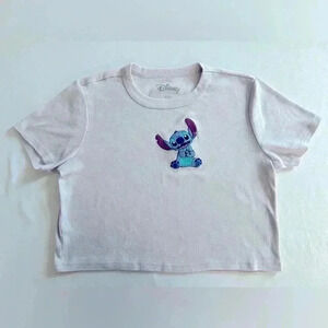 Disney Ligh Purple Embroidered Lilo and Stitch T-shirt (597)